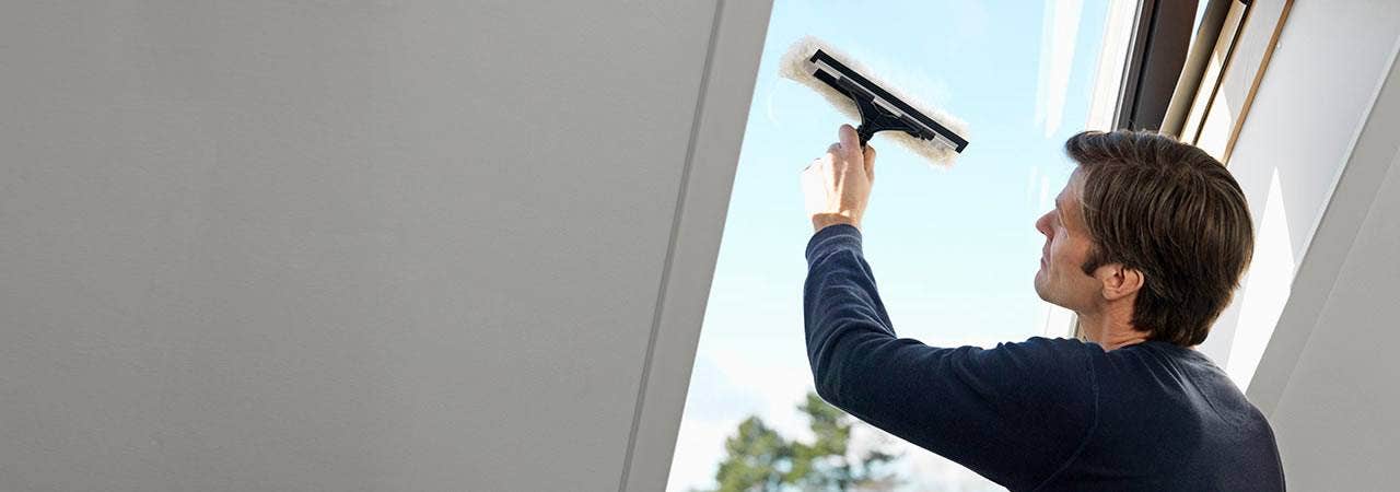 Easy cleaning of your roof window can be achieved when in safety position